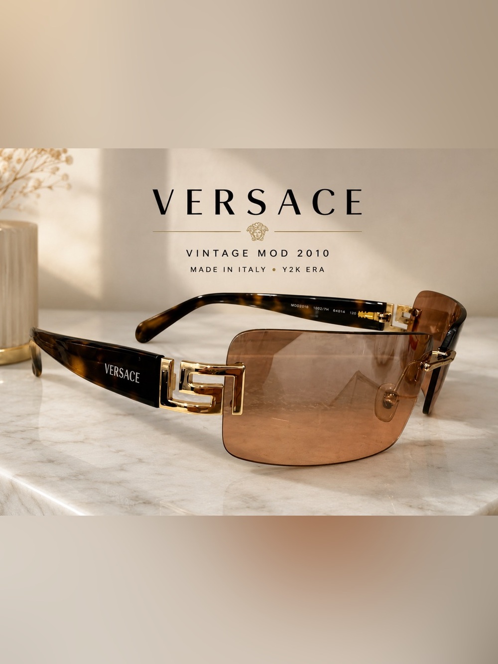 Authentic Versace Mod 2010 rimless sunglasses | salmon-tinted lenses | tortoise